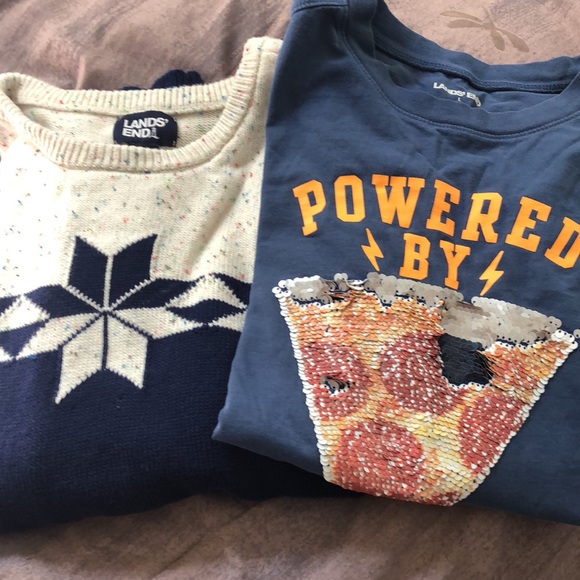 Lands’ End bundle. A long sleeve flipy tee and a sweater. T is large sweater XL. - Picture 1 of 13